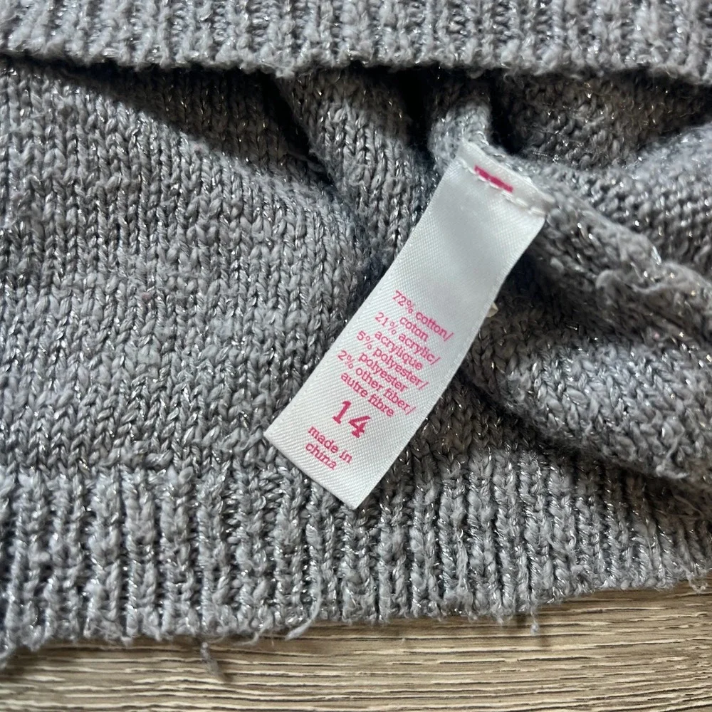 Justice Sweater‎ Girls 14 Grey Sequin Metallic Knit High-Low Long Sleeve Sparkly